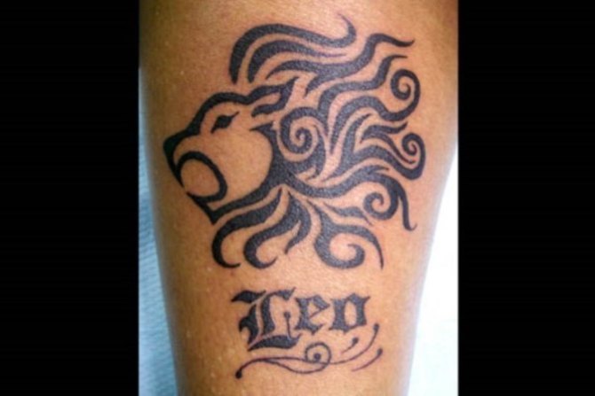 Black Tribal Leo Zodiac Sign Tattoo Design For Forearm