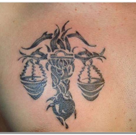Black Tribal Libra Zodiac Sign Tattoo Design