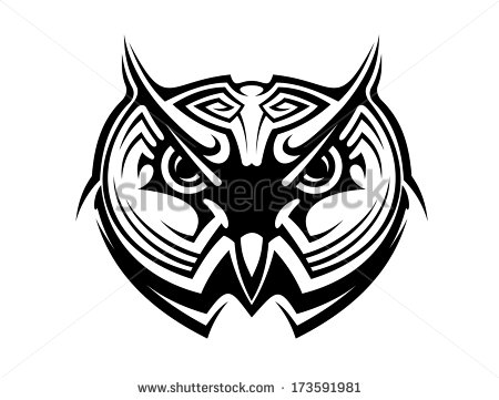 Black Tribal Owl Bird Head Tattoo Stencil