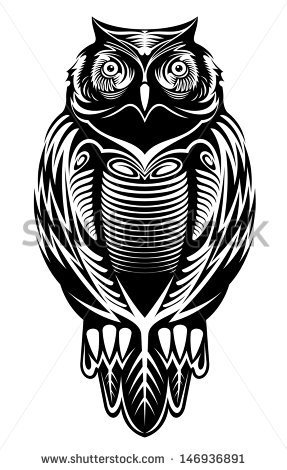 Black Tribal Owl Bird Tattoo Stencil