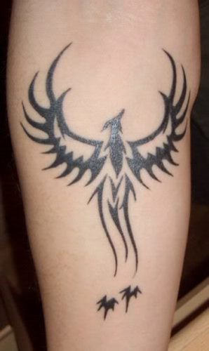 Black Tribal Phoenix Tattoo Design For Forearm