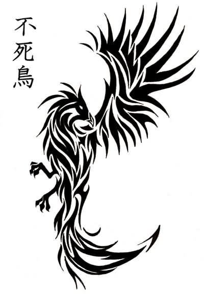 Black Tribal Phoenix Tattoo Design