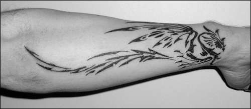 Black Tribal Phoenix Tattoo On Forearm