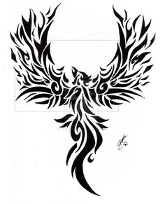 Black Tribal Rising Phoenix From The Ashes Tattoo Stencil