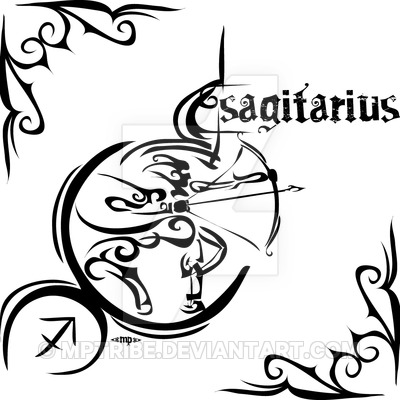 Black Tribal Sagittarius Zodiac Sign Tattoo Design By Mptribe