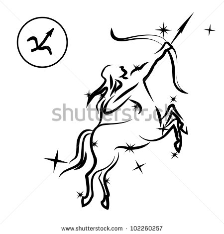 Black Tribal Sagittarius Zodiac Sign Tattoo Stencil