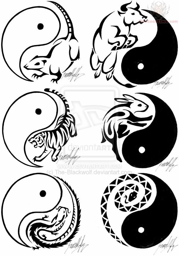 Black Tribal Six Zodiac Sign In Yin Yang Tattoo Design By Saara Myllys