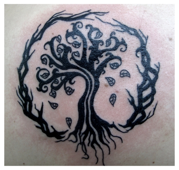 Black Tribal Small Tree Of Life Tattoo Design