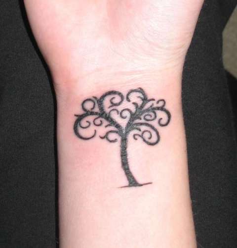 Black Tribal Small Tree Of Life Tattoo On Wrist