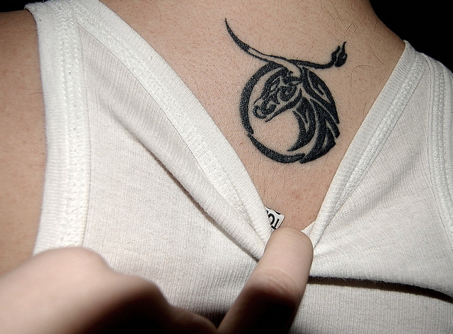 Black Tribal Taurus Zodiac Sign Tattoo On Back Neck By Aoi Fenikkusu