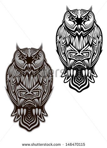 Black Tribal Two Owl Tattoo Design