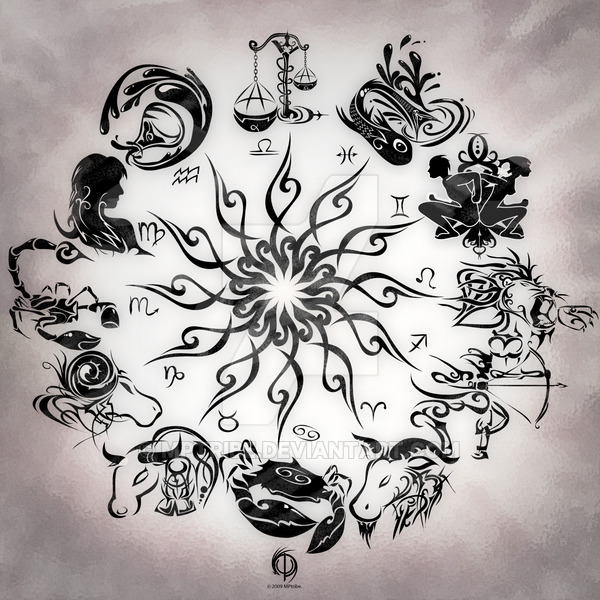 Black Tribal Zodiac Sign Tattoo Design By MPtribe