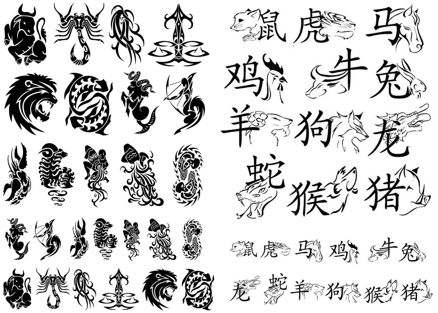 Black Tribal Zodiac Sign Tattoo Design