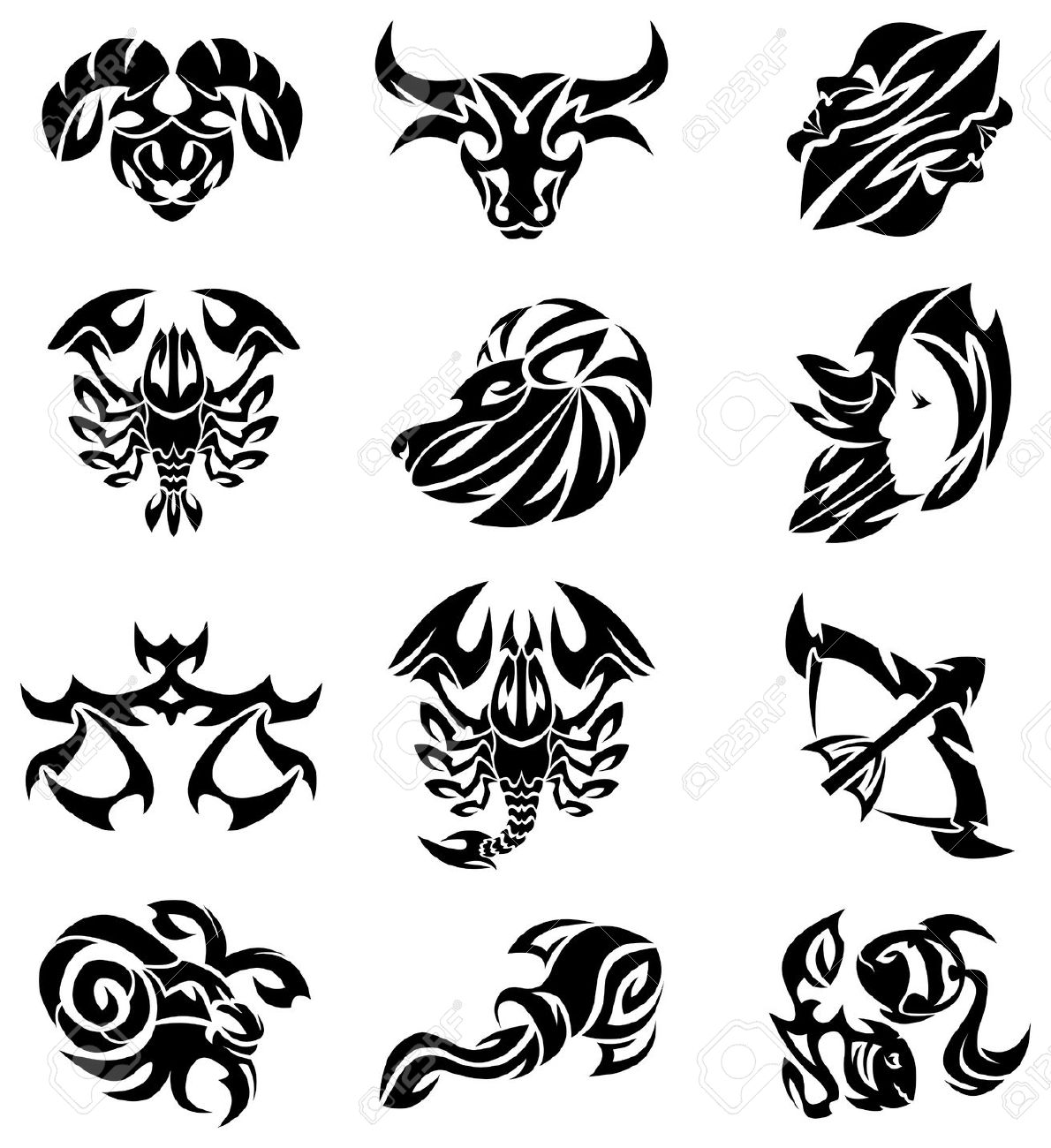 Black Tribal Zodiac Sign Tattoo Flash By Bastetamon