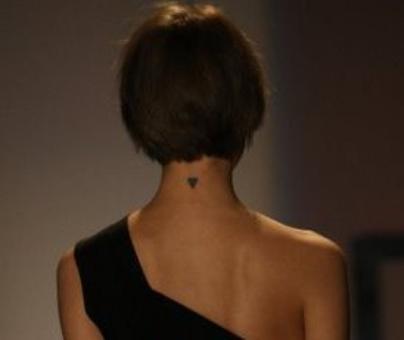 Black Upside Down Triangle Tattoo On Girl Back Neck