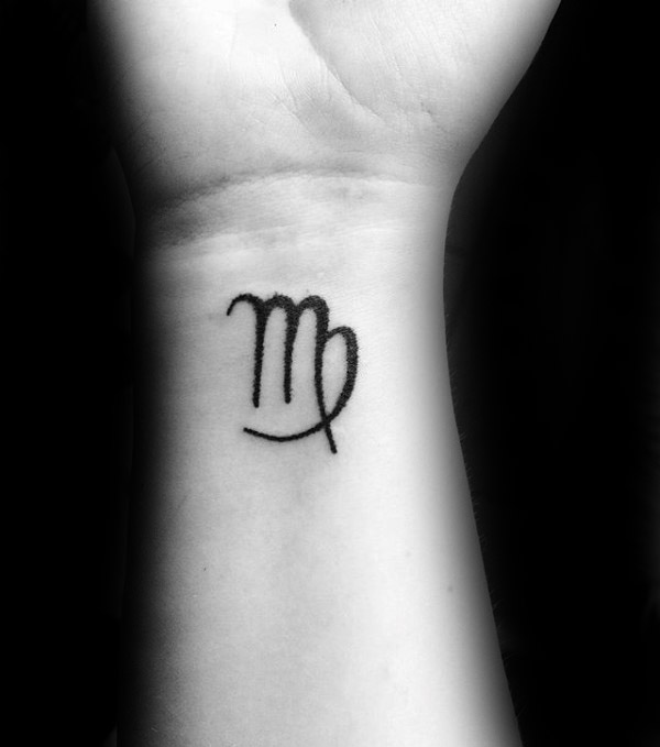 Black Virgo Zodiac Sign Tattoo On Right Wrist