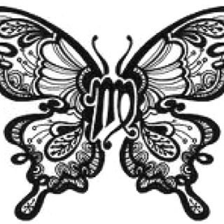 Black Virgo Zodiac Sign With Butterfly Wings Tattoo Design