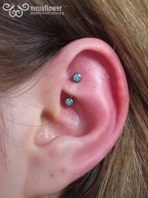 Blue Barbell Rook Piercing  on Left Ear