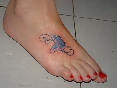Blue Butterfly Foot Tattoo For Girls