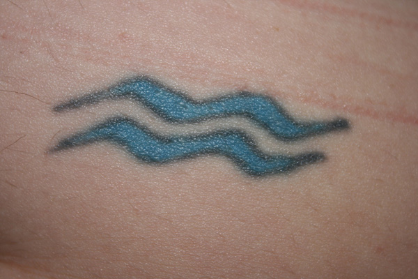 Blue Ink Aquarius Zodiac Sign Tattoo Design