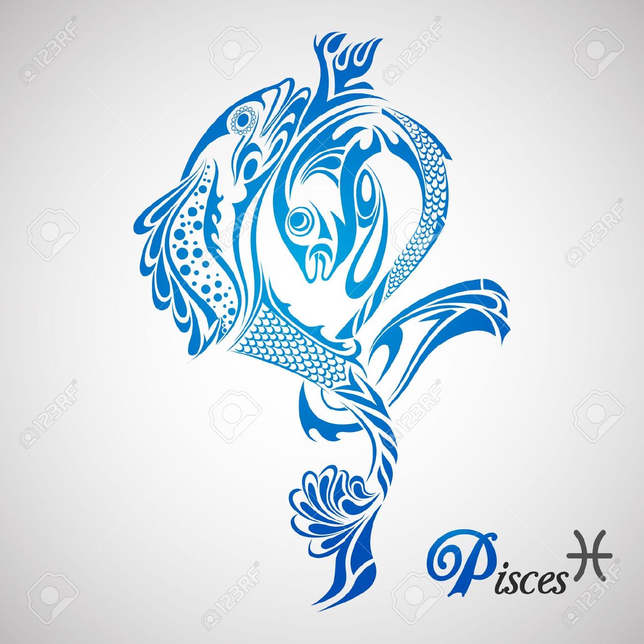Blue Ink Pisces Zodiac Sign Tattoo Design