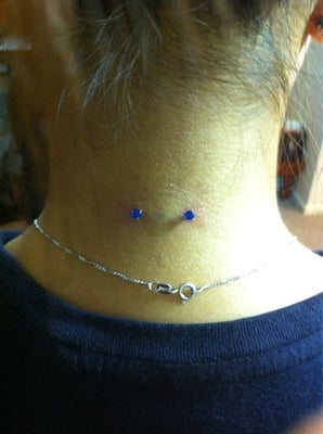 Blue Studs Back Neck Piercing Idea For Girls