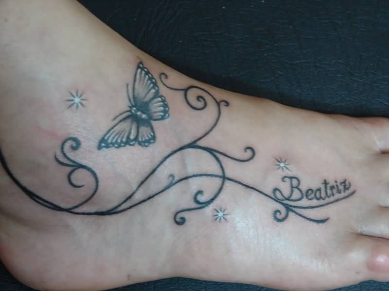 Butterfly Right Foot Tattoo For Girls