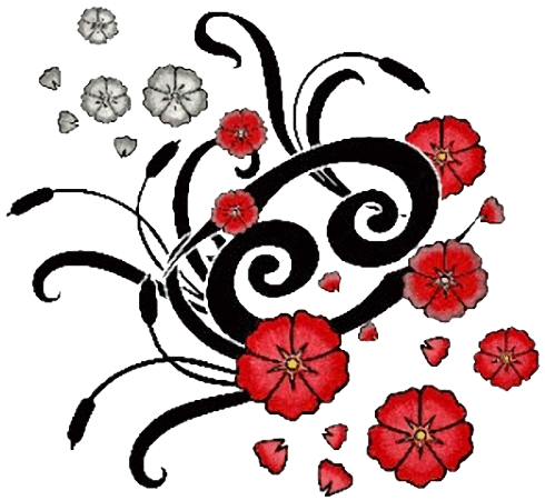 Cancer Zodiac Sign With Flowers Tattoo Design