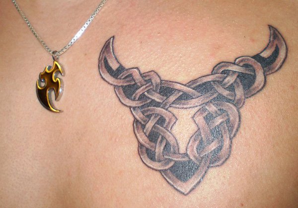 Celtic Taurus Zodiac Sign Tattoo Design For Chest
