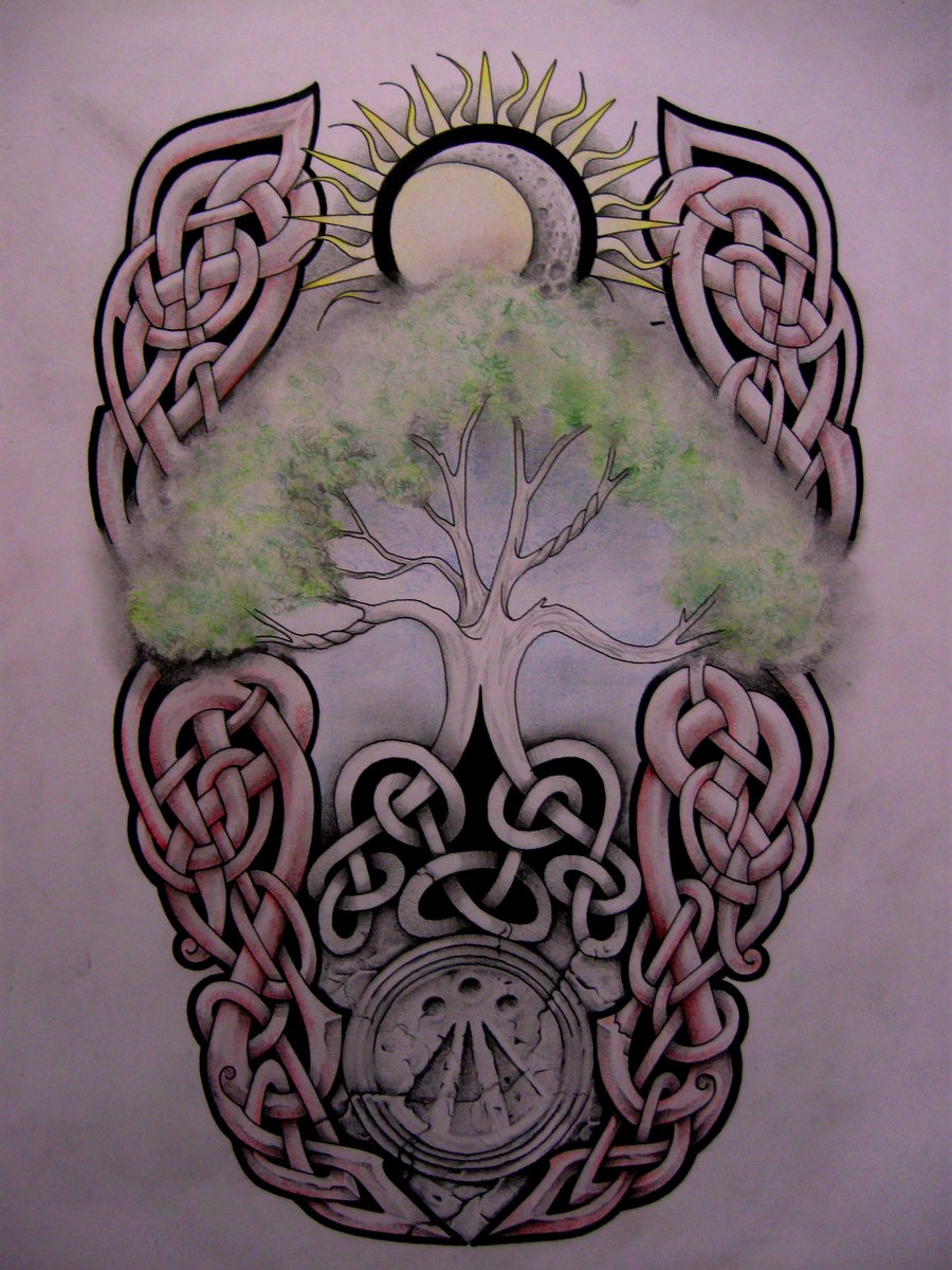 Celtic Tree Of Life With Sun Tattoo Design