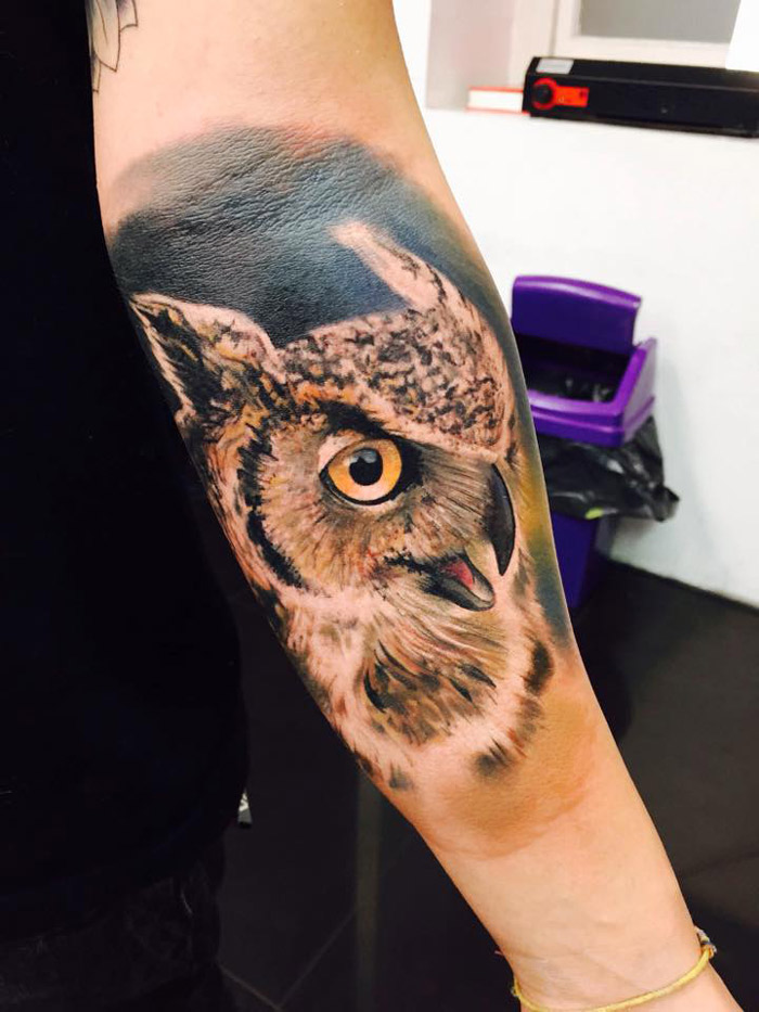 Classic 3D Realistic Owl Tattoo On Forearm