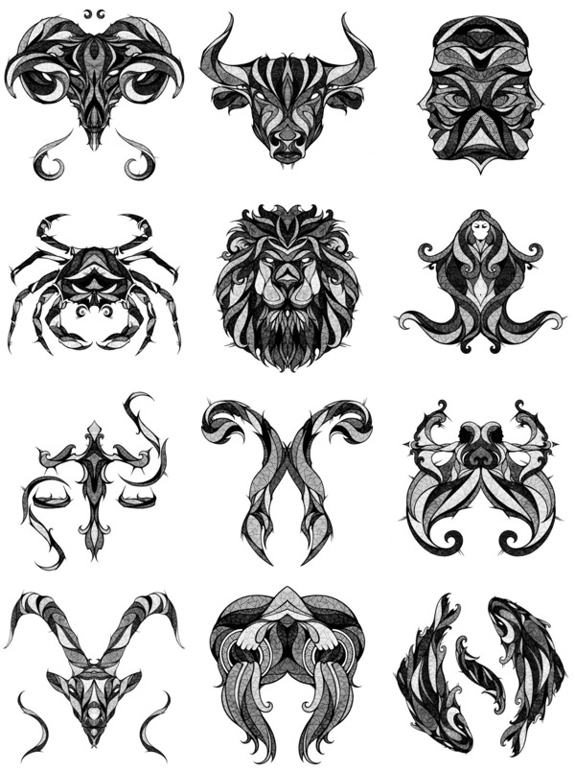 Classic Black And Grey Zodiac Sign Tattoo Flash By Andreas Preis