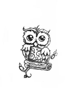 Classic Black Ink Baby Owl Tattoo Design