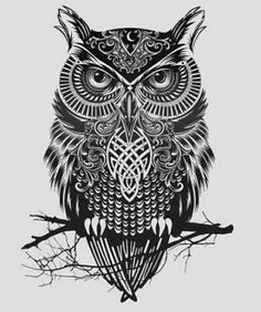 Classic Black Ink Owl Tattoo Design