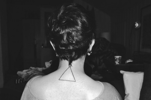 Classic Black Outline Triangle Tattoo On Back Neck