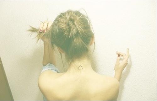Classic Black Outline Triangle Tattoo On Girl Back Neck