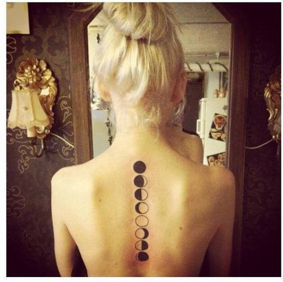 Classic Black Phases Of The Moon Tattoo On Girl Upper Back