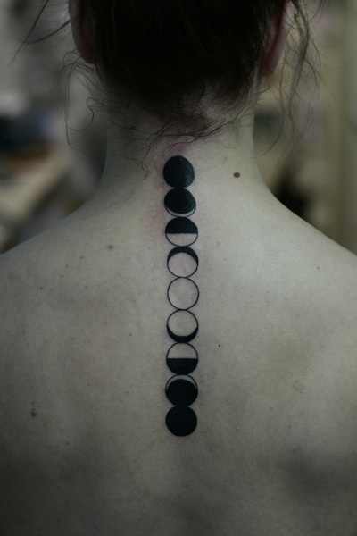 Classic Black Phases Of The Moon Tattoo On Upper Back