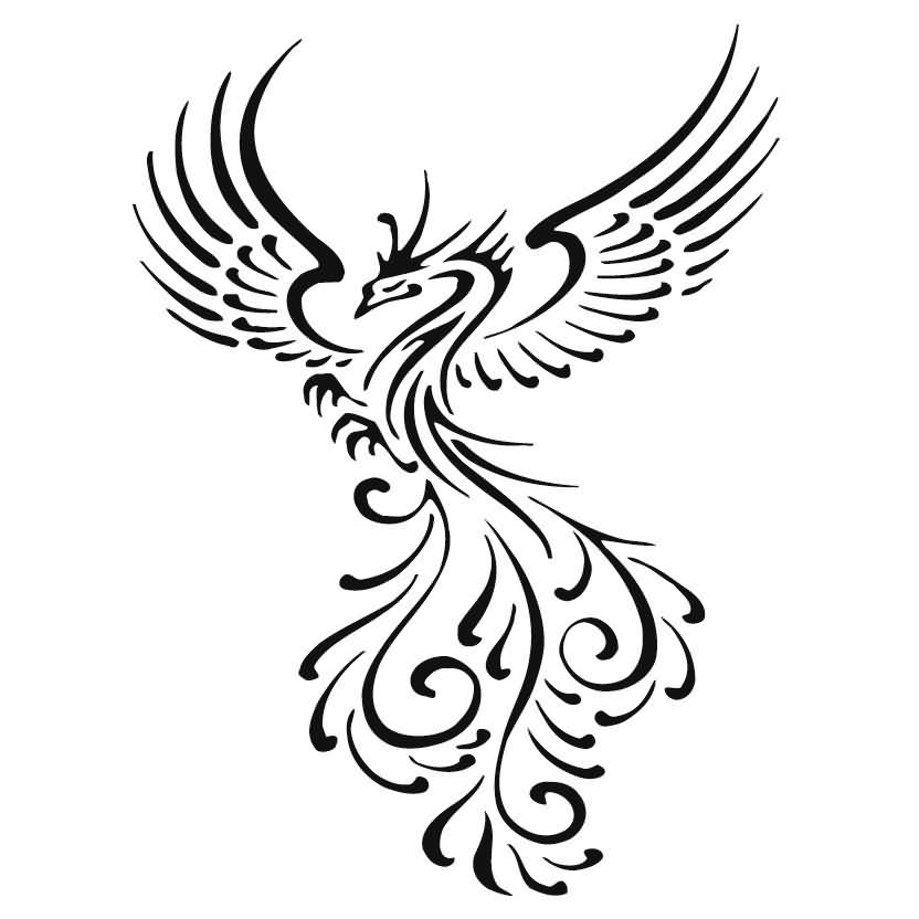 Classic Black Phoenix Bird Tattoo Stencil