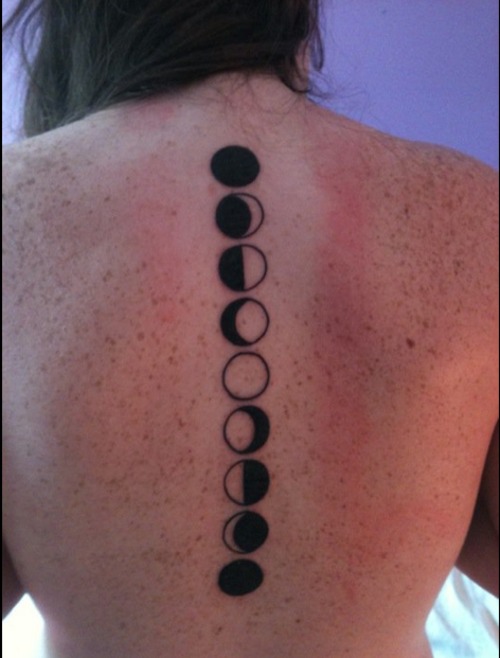 Classic Black Small Phases Of The Moon Tattoo On Girl Upper Back