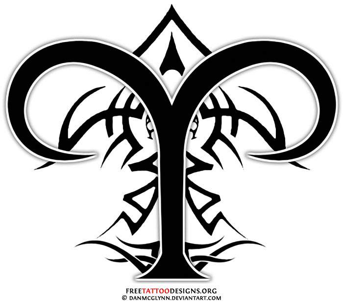 Classic Black Tribal Aries Zodiac Sign Tattoo Design