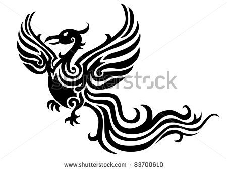Classic Black Tribal Flying Phoenix Tattoo Design