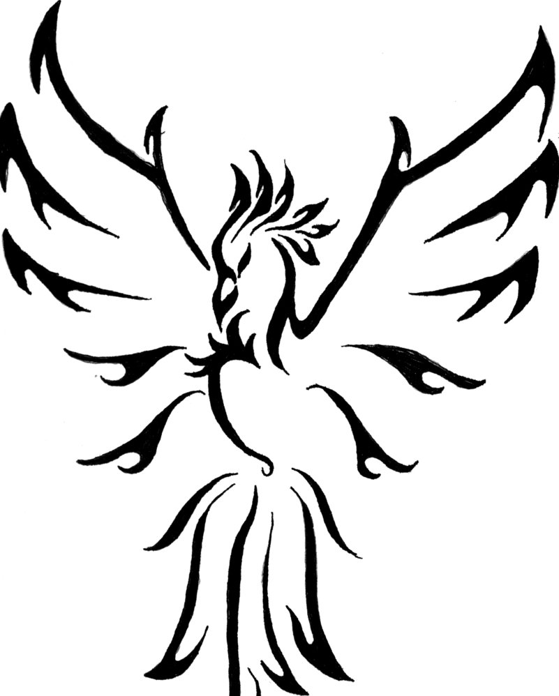 Classic Black Tribal Flying Phoenix Tattoo Stencil