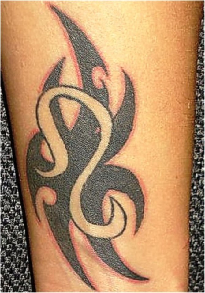 Classic Black Tribal Leo Zodiac Sign Tattoo Design For Sleeve
