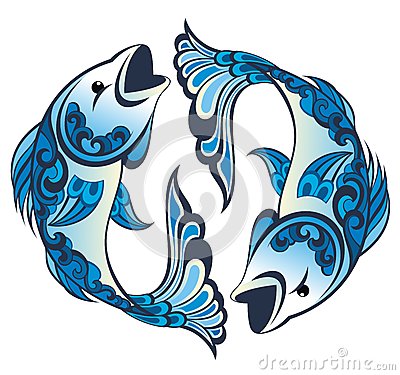 Classic Blue Ink Pisces Zodiac Sign Tattoo Design