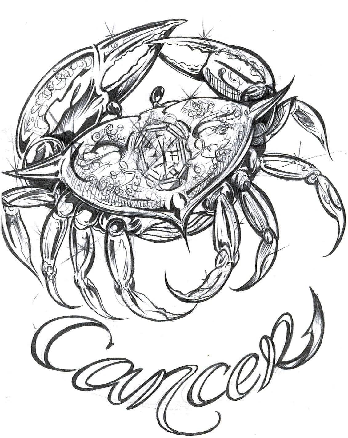 Classic Cancer Zodiac Sign Tattoo Design