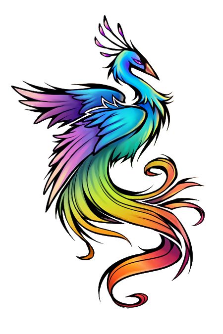 Classic Colorful Flying Phoenix Bird Tattoo Design