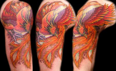 Classic Colorful Phoenix Tattoo On Right Half Sleeve