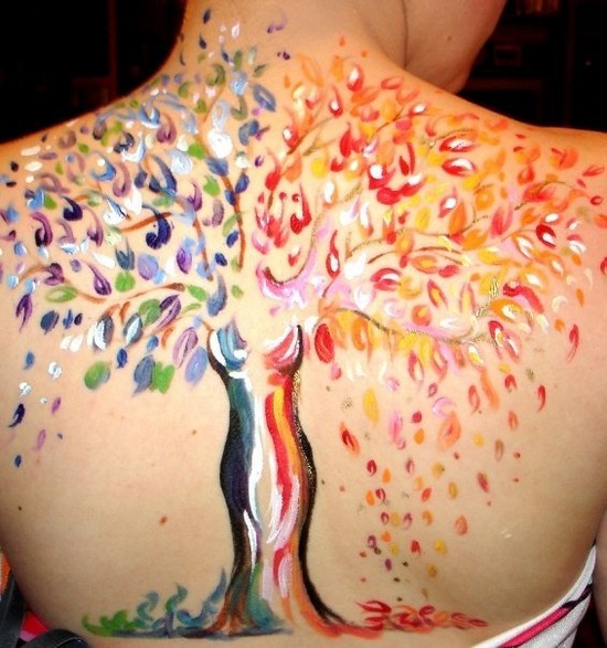 Classic Colorful Tree Of Life Tattoo On Upper Back