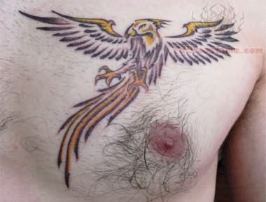 Classic Flying Phoenix Tattoo On Man Left Chest